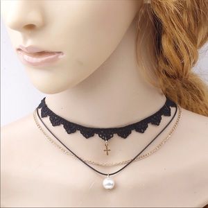 //summer//Vintage multilayer lace choker necklace