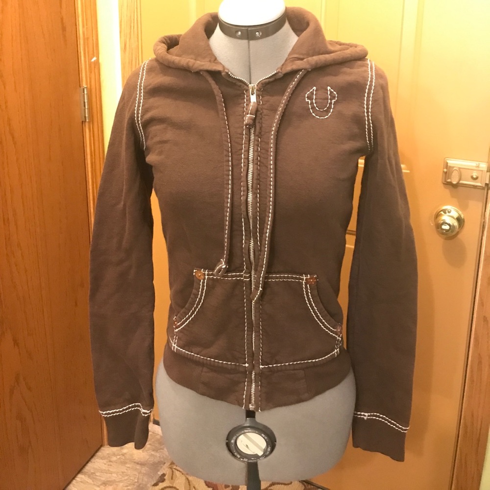 True Religion Brown Contrast Stitch Zip Hoodie