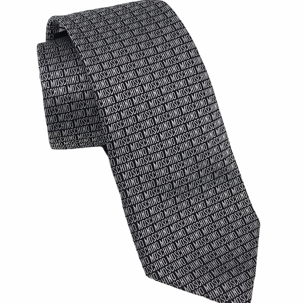 NWT Authentic Moschino Logo Silver Tie