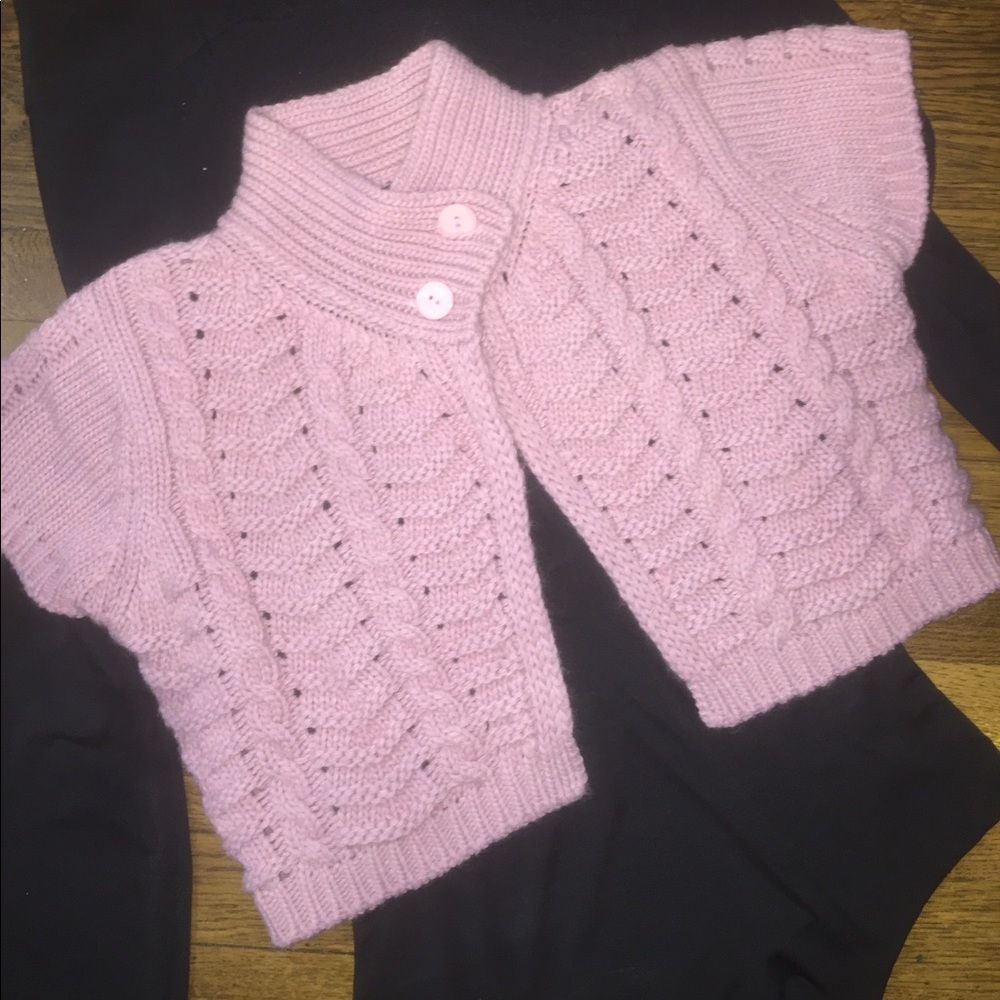 Mauve PINK Cropped short sleeve Cardigan sweater.