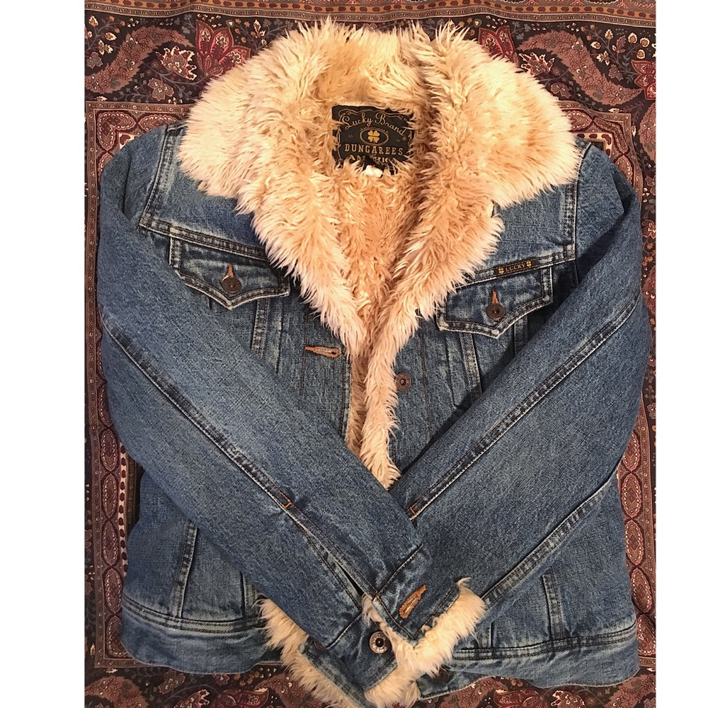 Lucky Brand Dungarees Denim Trucker Sherpa Jacket