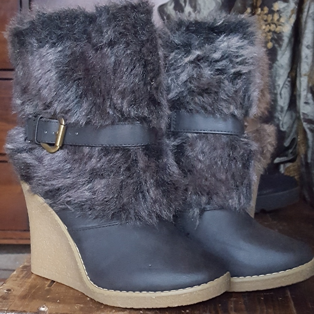Faux fur vegan leather booties