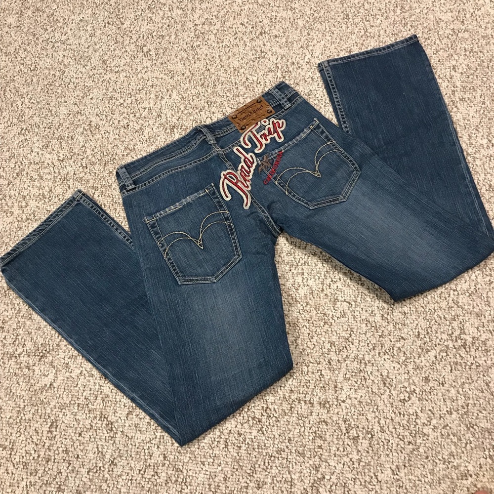 New, Never Used Embroidered Jeans “Road Trip”