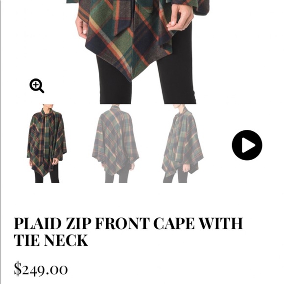 Jones New York Plaid Zip Front Wool Cape Tie Neck - Picture 2 of 2