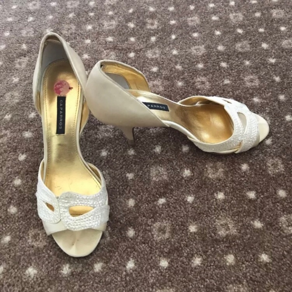Women’s off white studded open toe heel shoes