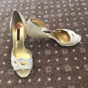 Women’s off white studded open toe heel shoes