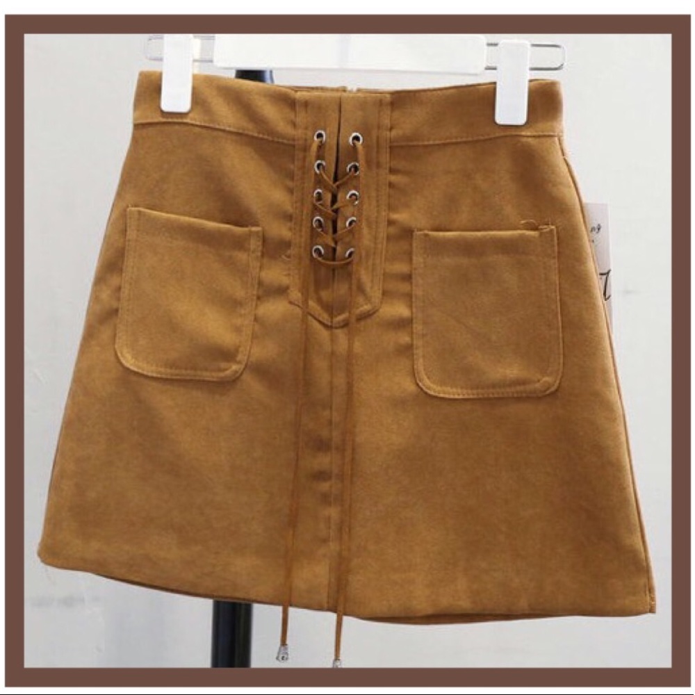 Khaki Lace-Up Mini Skirt