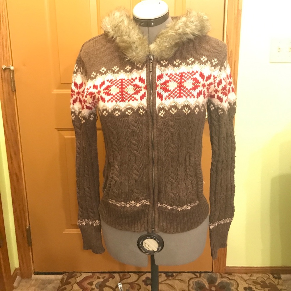 Aeropostale Sweater Knit Hoodie w/ Fur Trim Hood