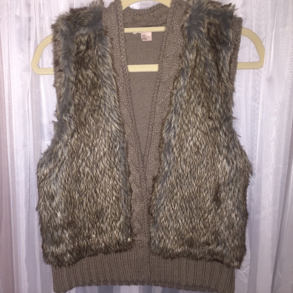 Brown Knit and Fur vest