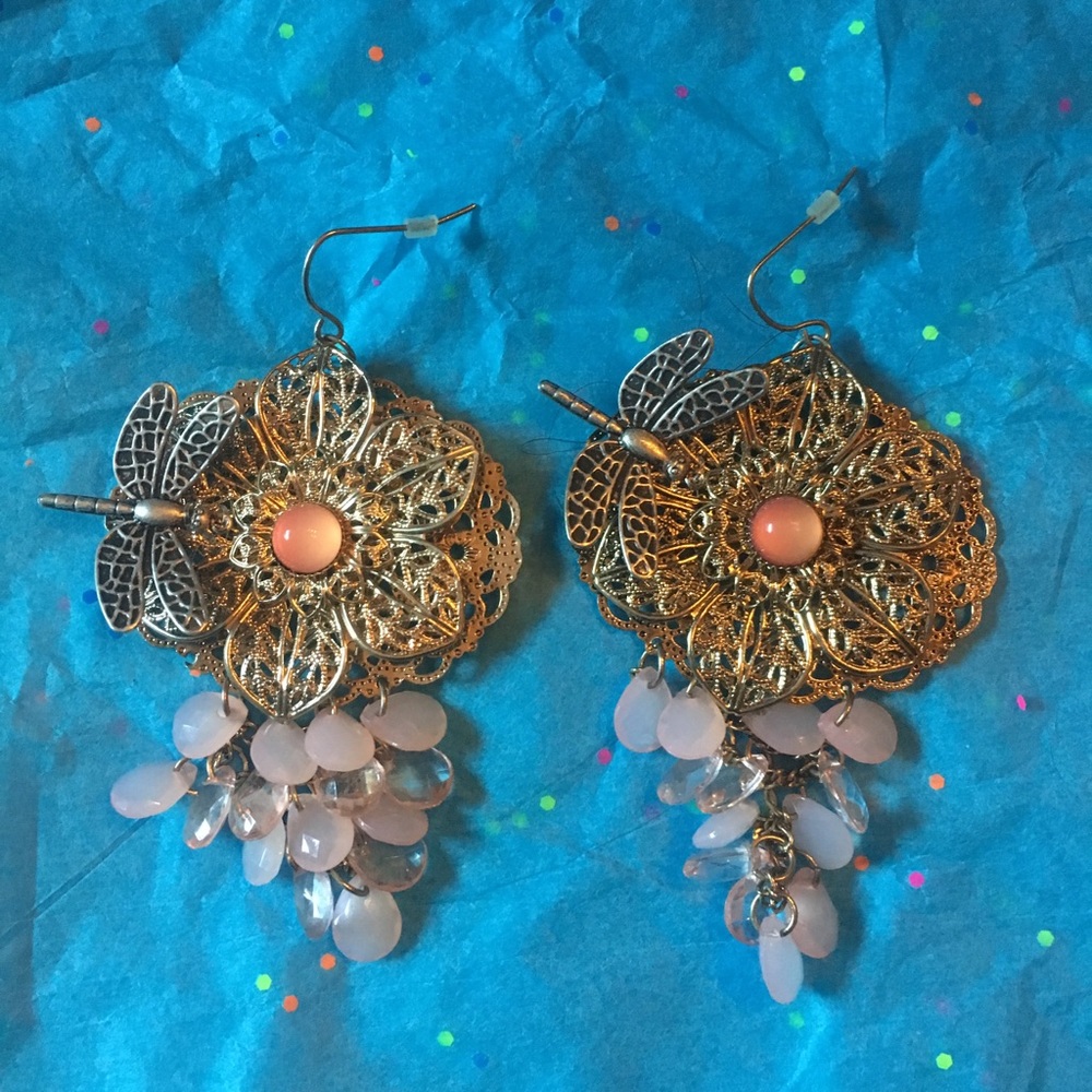 Beautiful dragonfly apricot stone earrings