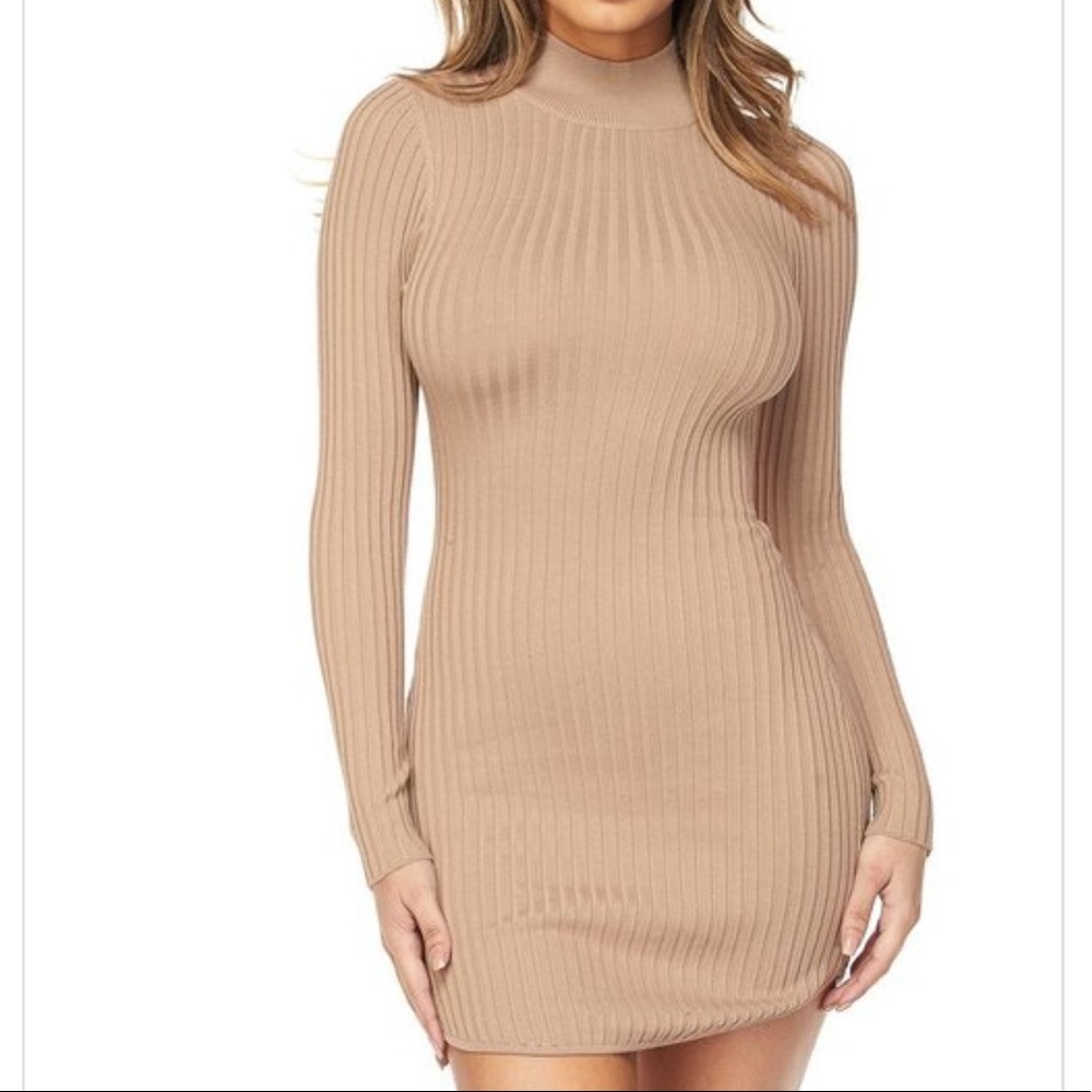 Mocha Ribbed Mock Neck Sweater Dress