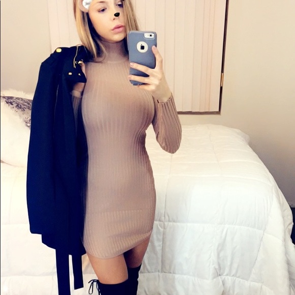 Boutique | Dresses | Mocha Ribbed Mock Neck Sweater Dress | Poshmark