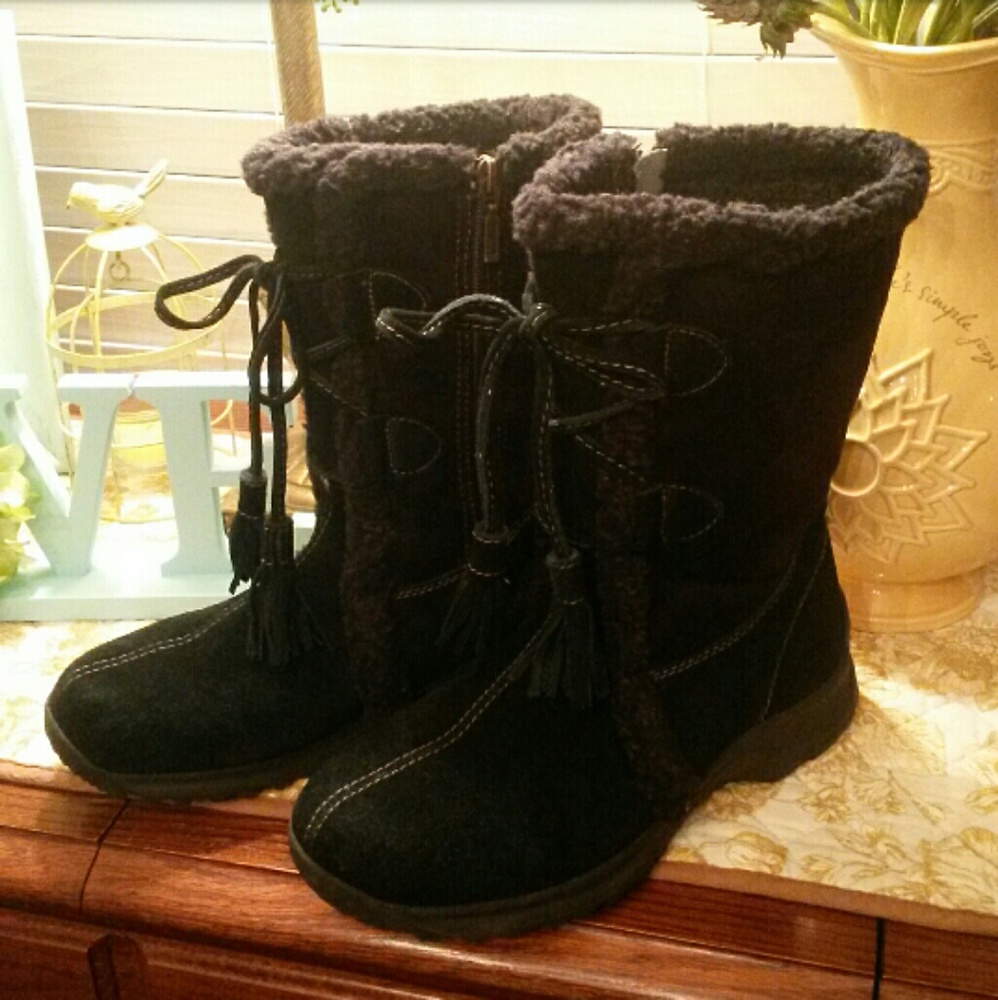 Lands End Suede Shearling Lined Snow Boots