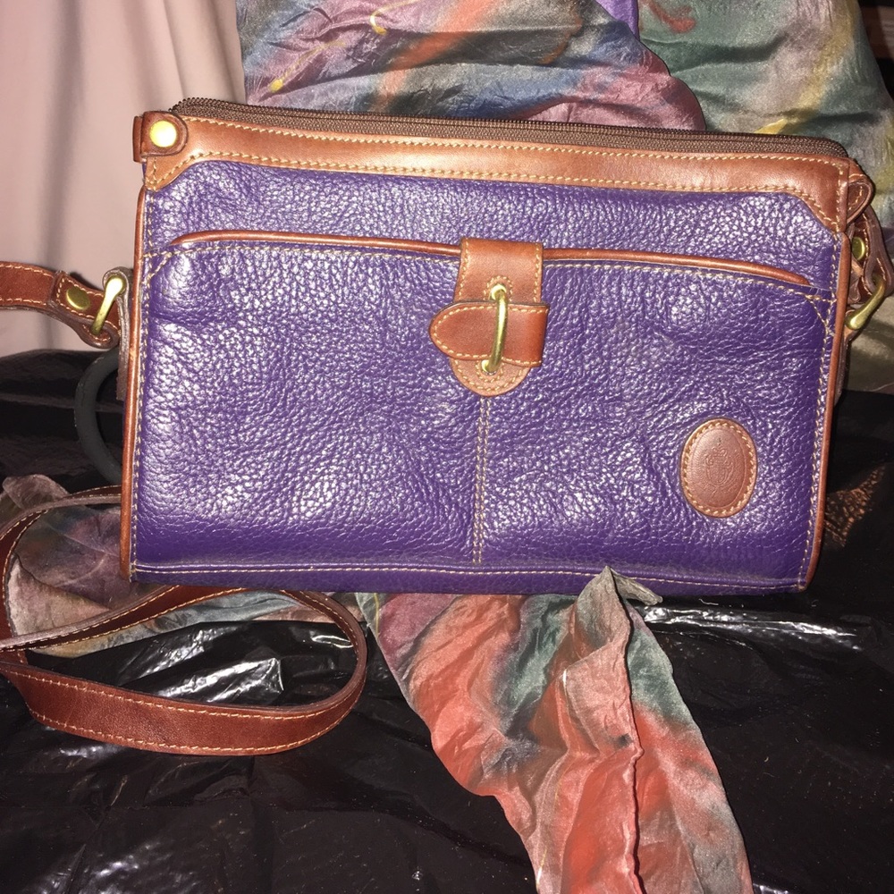 Liz Claiborne leather purple & brown trim purse