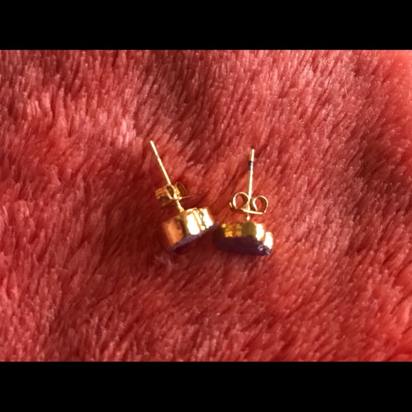 Pink Heart Druzy Stud Earrings - Picture 2 of 4