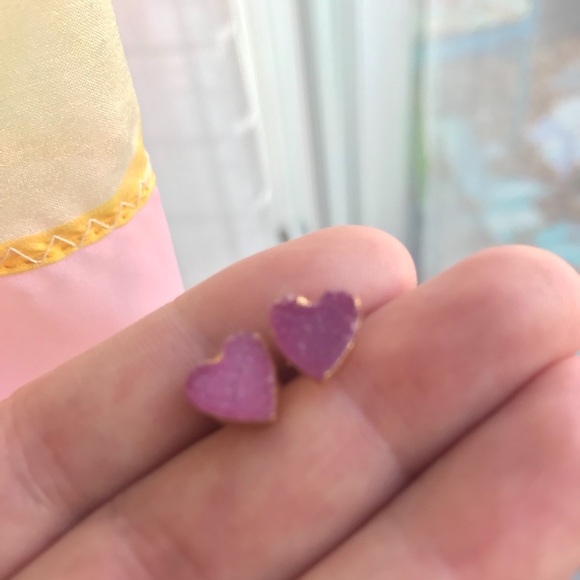 Pink Heart Druzy Stud Earrings - Picture 4 of 4