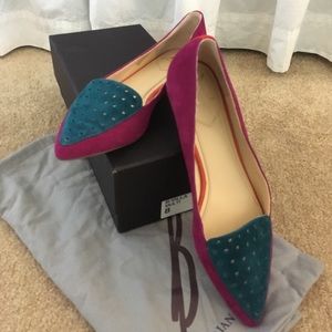 B Brian Atwood Villa Two-Tone Suede Loafers