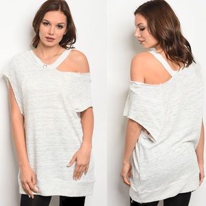 Tunique Next Femme Taille 18 - Rose/gris, Perles, Bord Brut - Neuf Avec Défauts