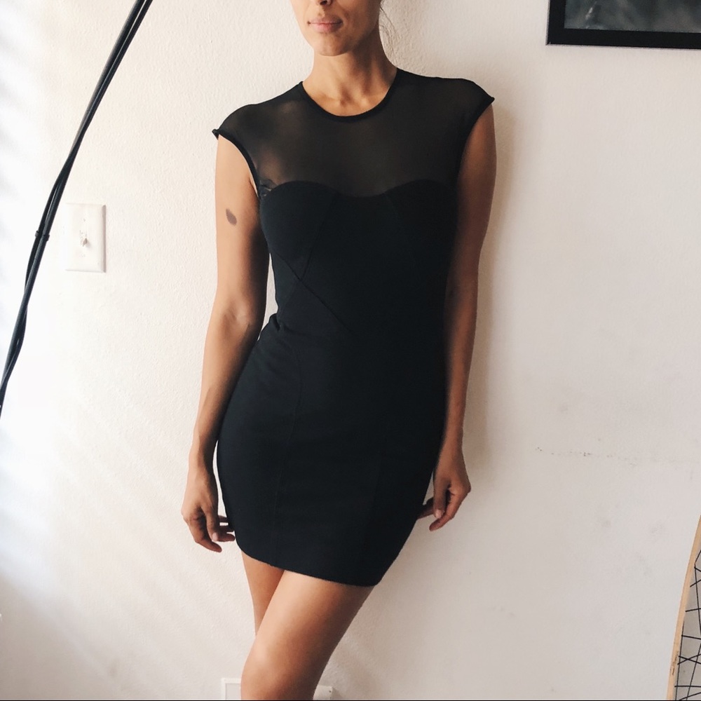 Black Bebe mesh cocktail zip up dress