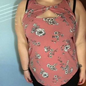 Pink floral peephole tank top