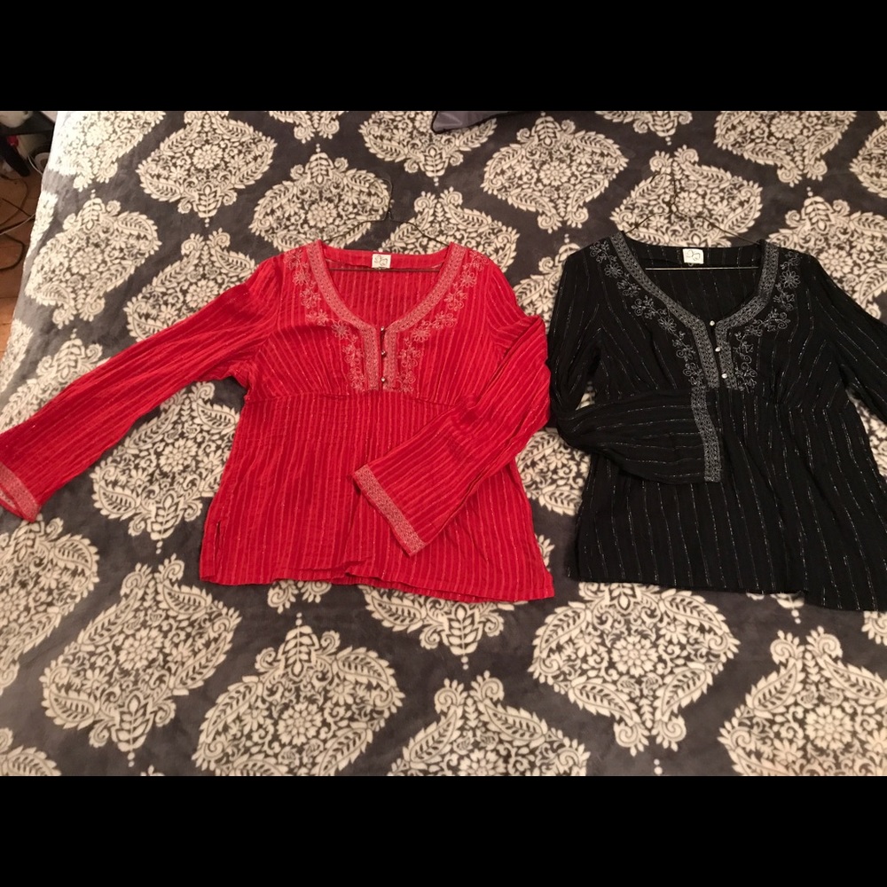 One black /one red embroidered long sleeve tunics