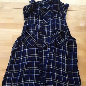 Button down sleeveless plaid shirt