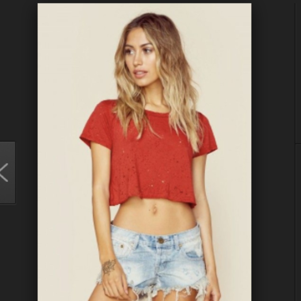 pb tees red distressed crop tee