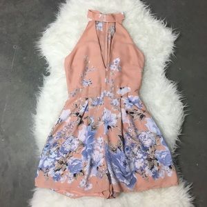 Peachy Floral Halter Romper