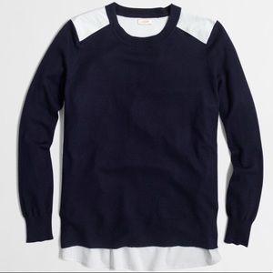 J.Crew Mixed-Media Merino Wool Navy Sweater