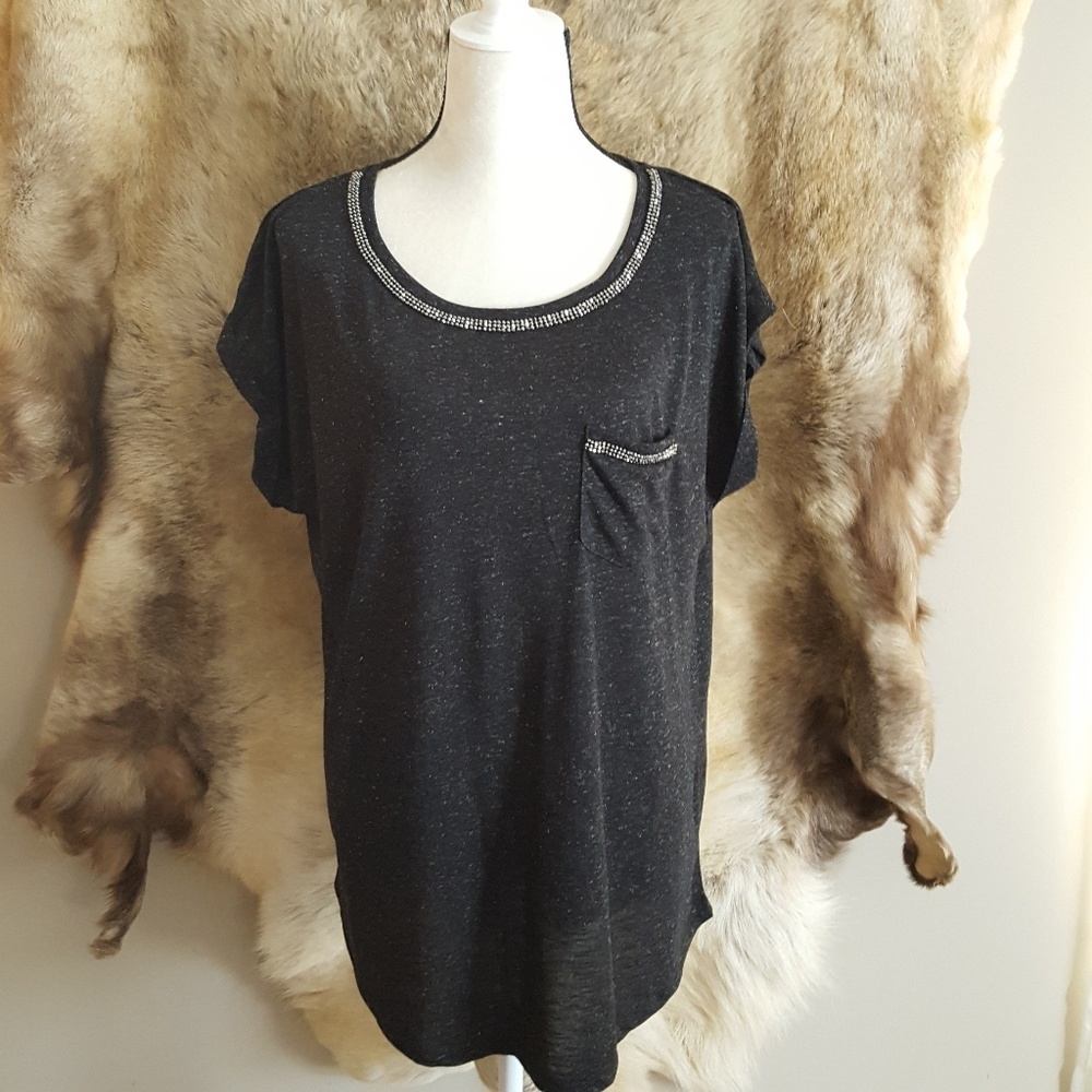 Dark Grey Tee with Sparkle Trim Size 1X