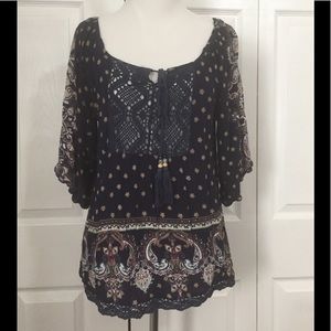 Angie Floral Paisley 3/4 Sleeve Peasant Top