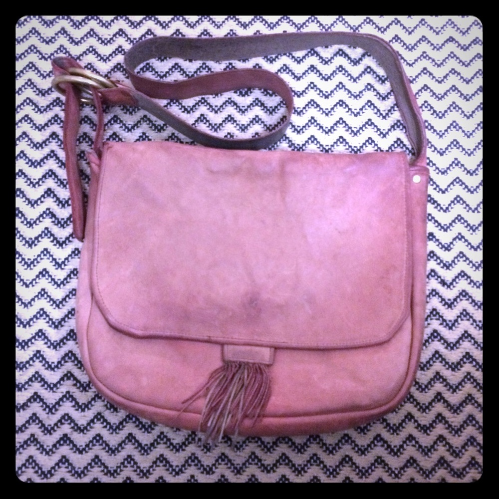 Pink handmade leather messenger bag - vintage vibe