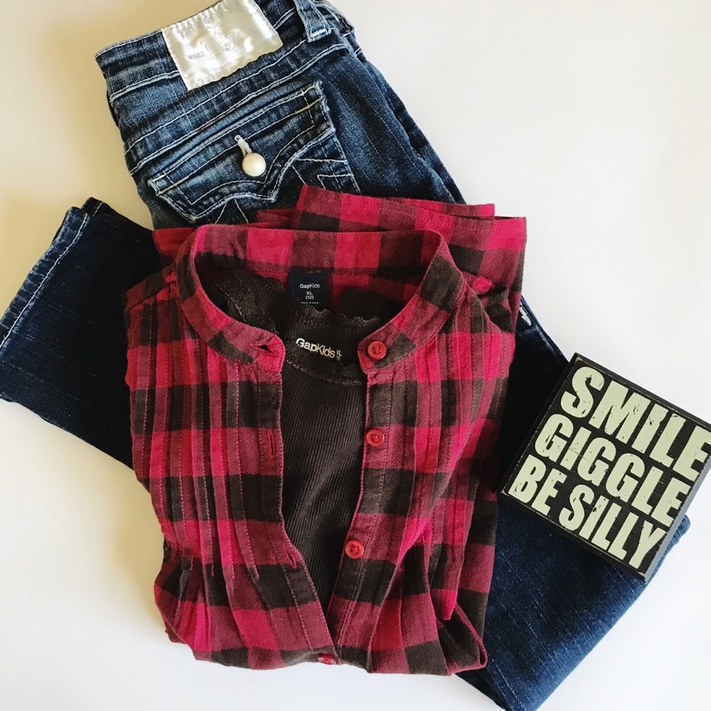 Gap Kids buffalo checked short sleeved shirt