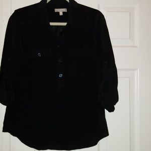 Med Black Silk Banana Republic Popover Shirt