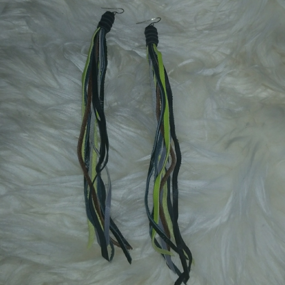 Multi-color leather dangle earring