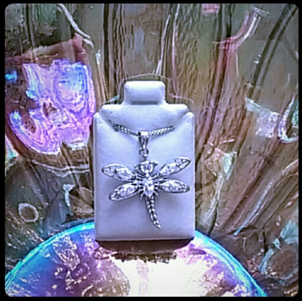 Sterling Dragonfly Pendant On 925 Box Chain New