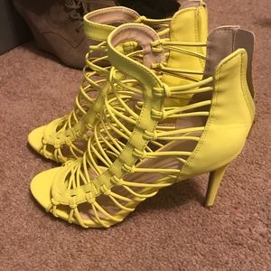 Neon yellow strappy high heels