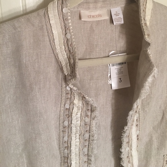 Chico’s Linen Tan Jacket with decorative accents - Picture 2 of 3