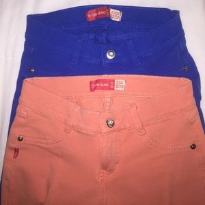 Blue and corral stretch legging/jeans