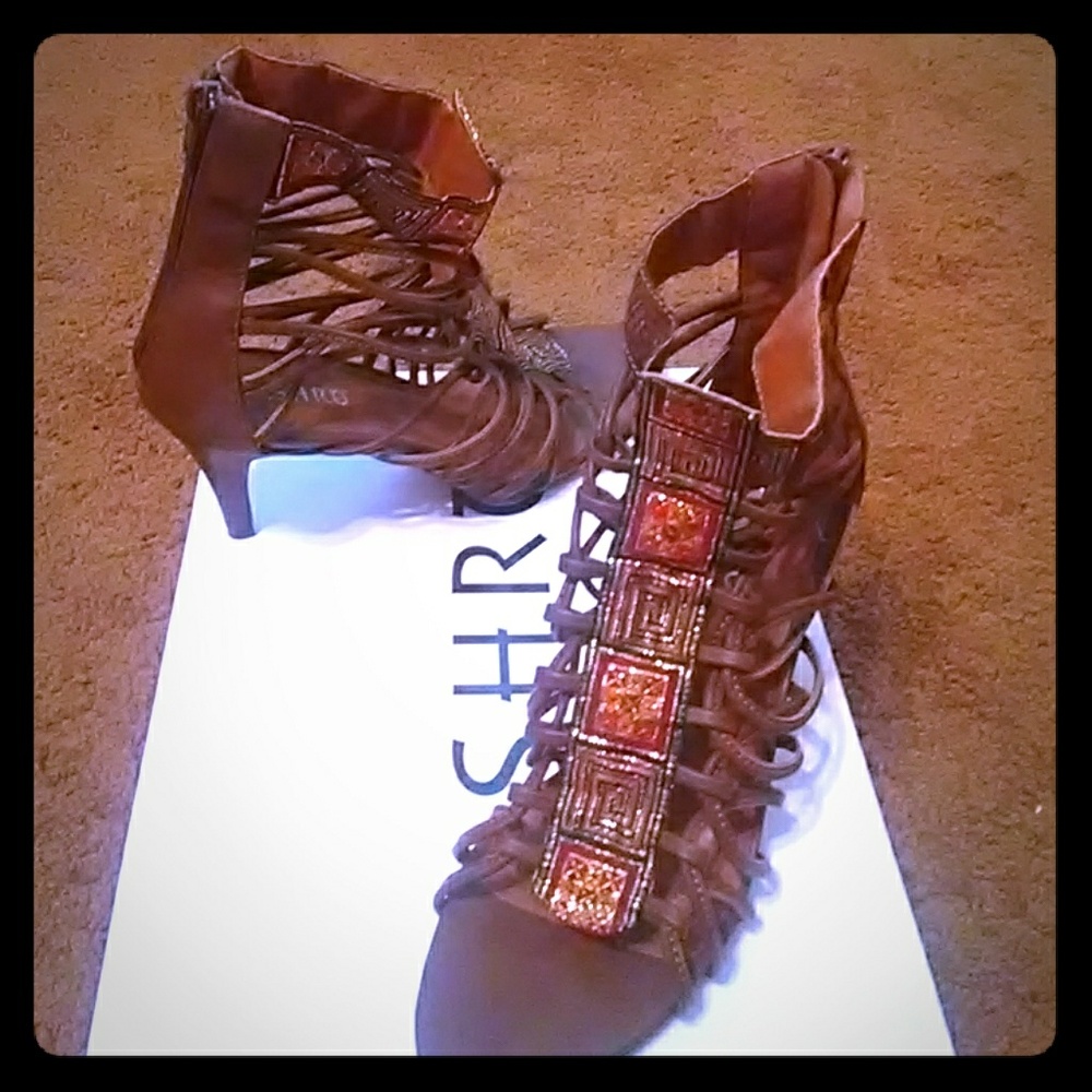 Brown strap heels