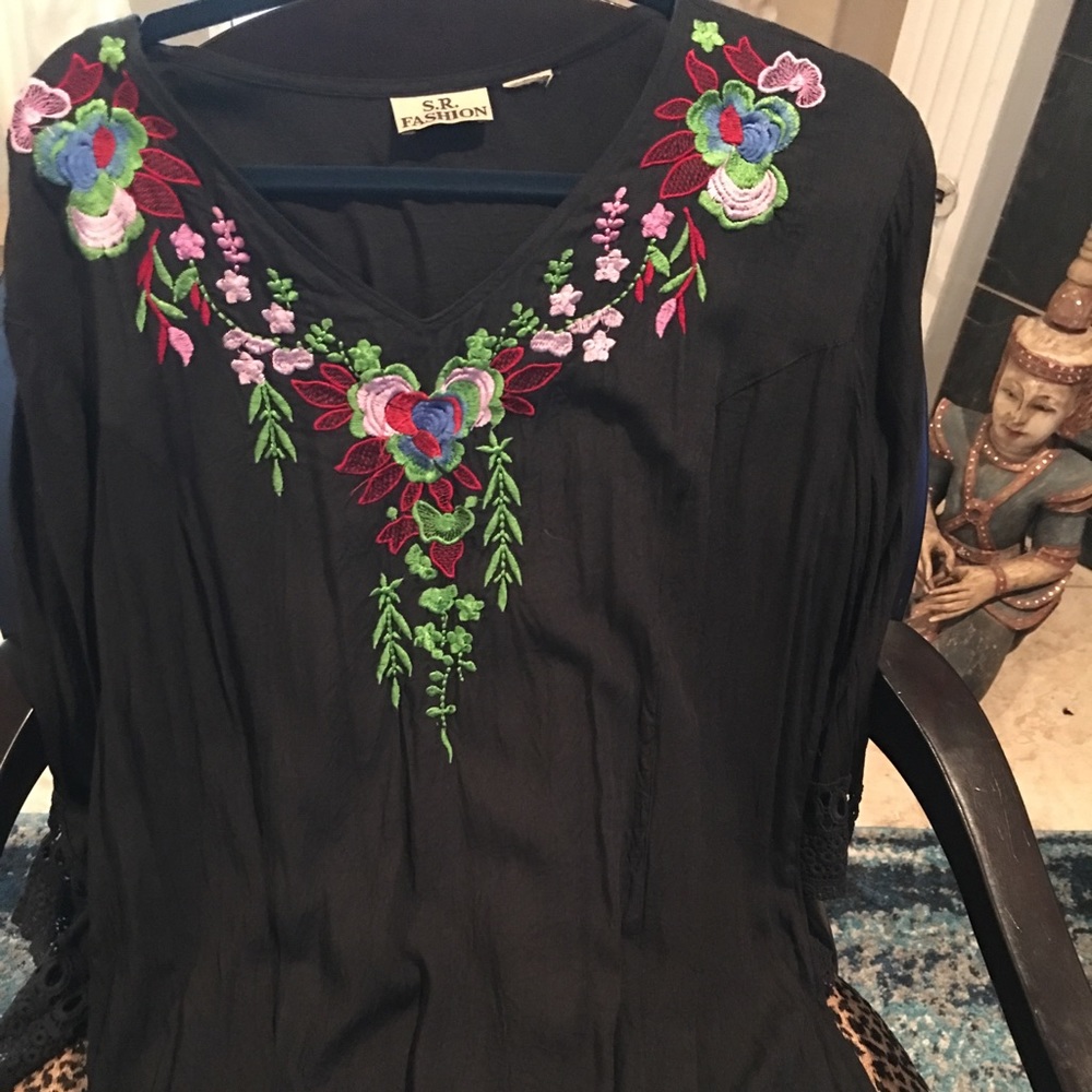 Black embroidered boho blouse