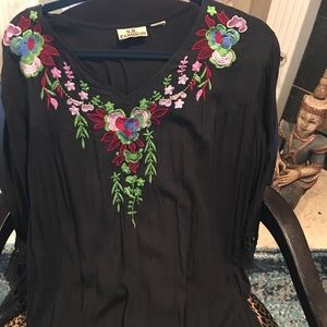 Black embroidered boho blouse