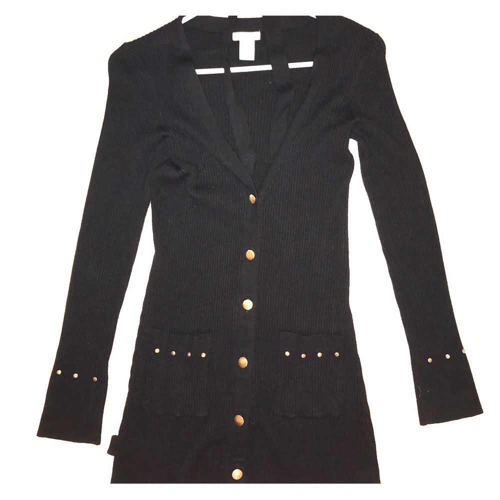 Long black front button up sweater
