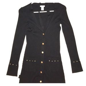 Long black front button up sweater