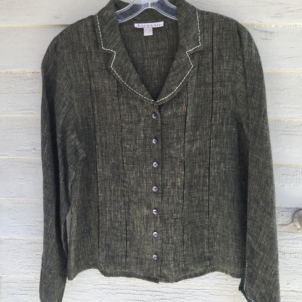 KARAVAN 100% linen button down top L