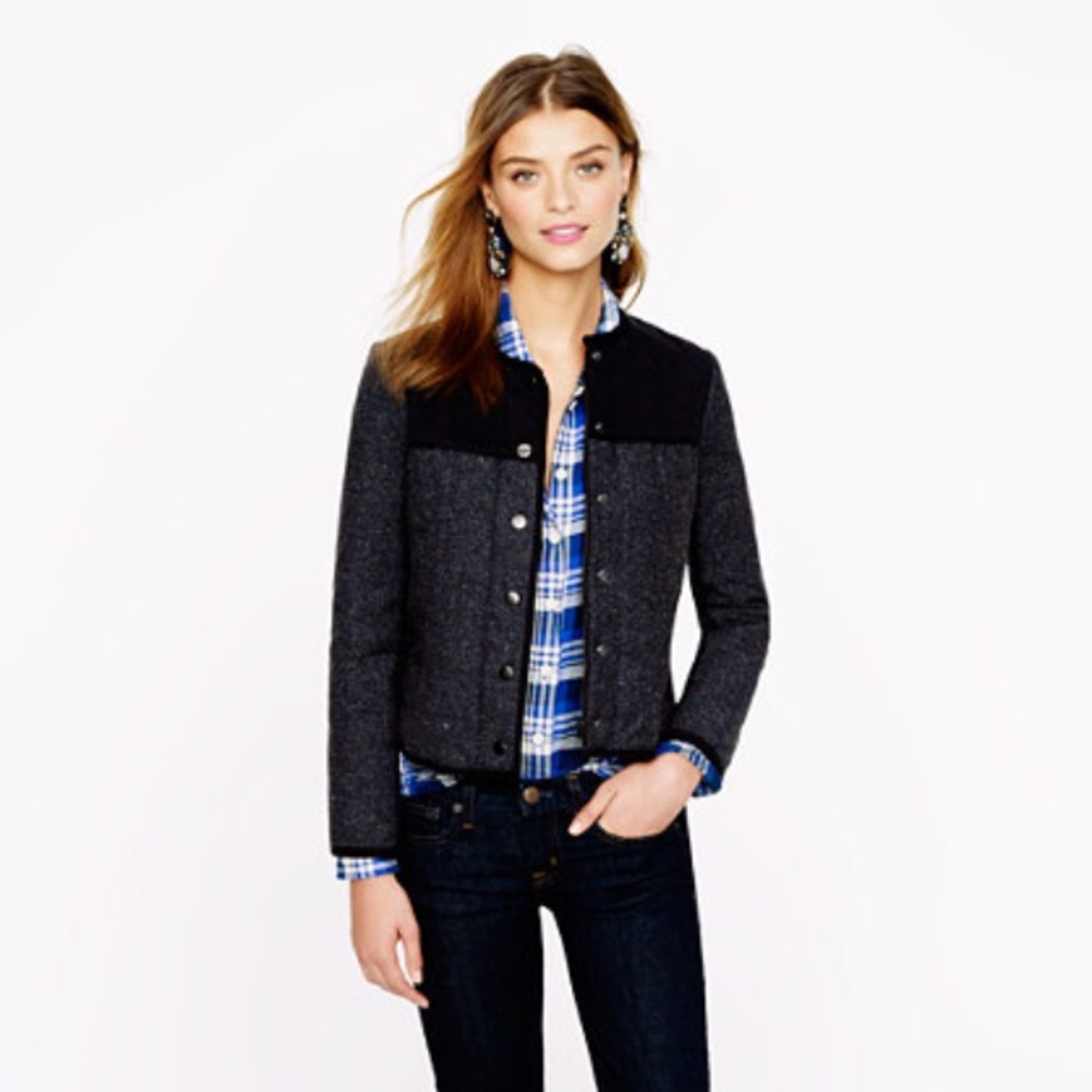 (Sz 6P) J Crew Quilted Denim Jacket
