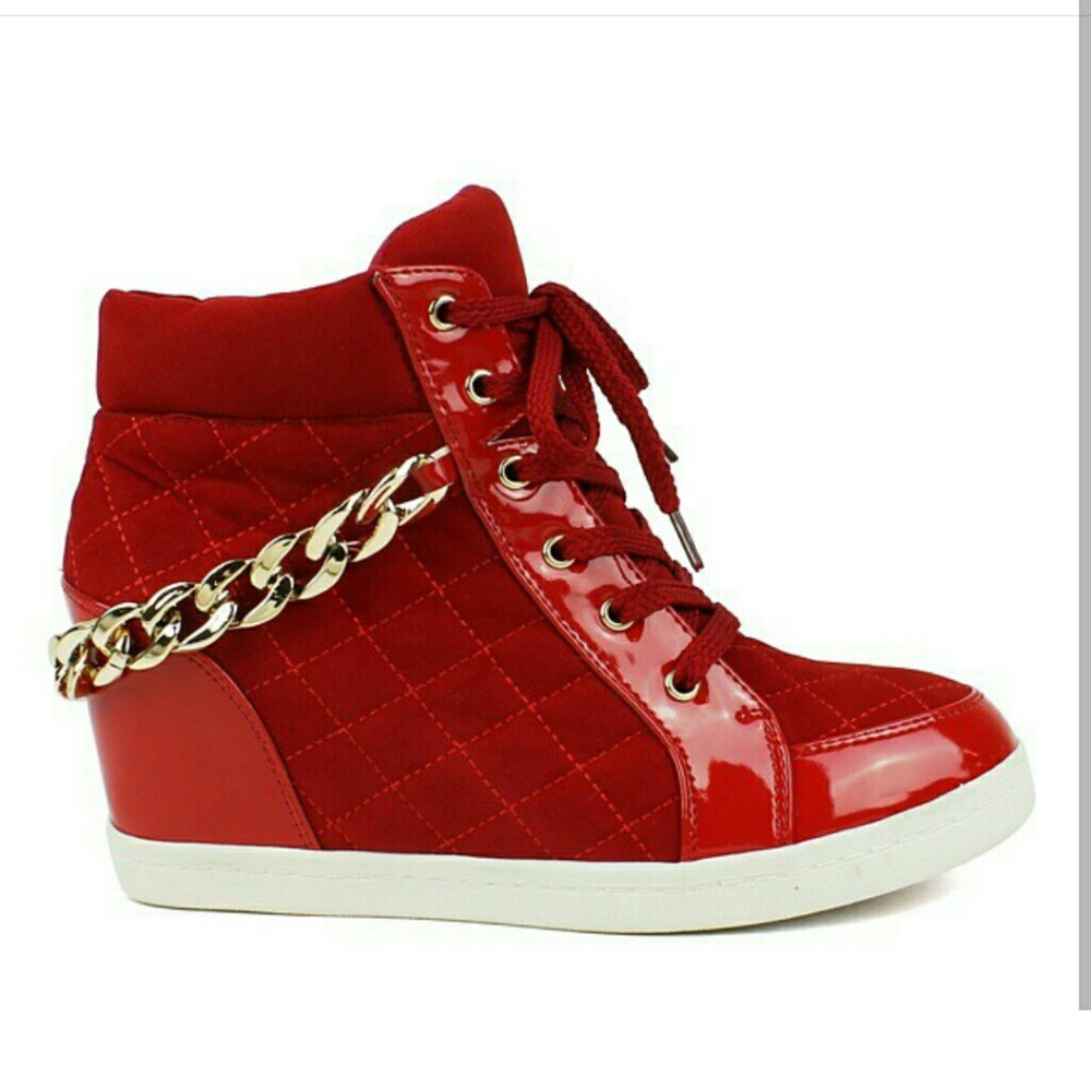 Red Wedge Sneakers|