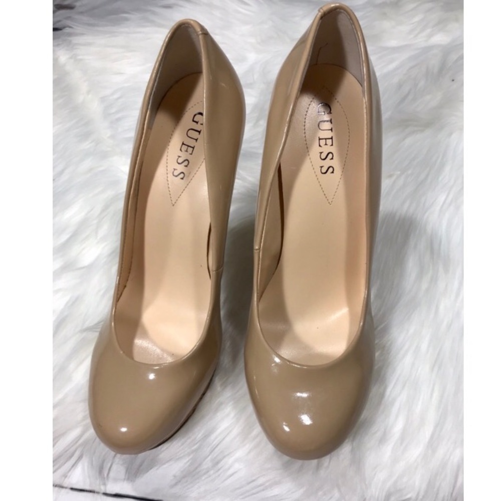 {Guess} nude platform heels cork glossy size 7