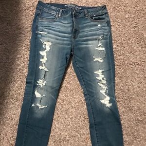 American Eagle ripped up jeans.  Light blue