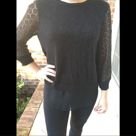 Lucky Brand Tops - SALE🎁LUCKY BRAND BLACK MIX LACE SWEATER, MEDIUM